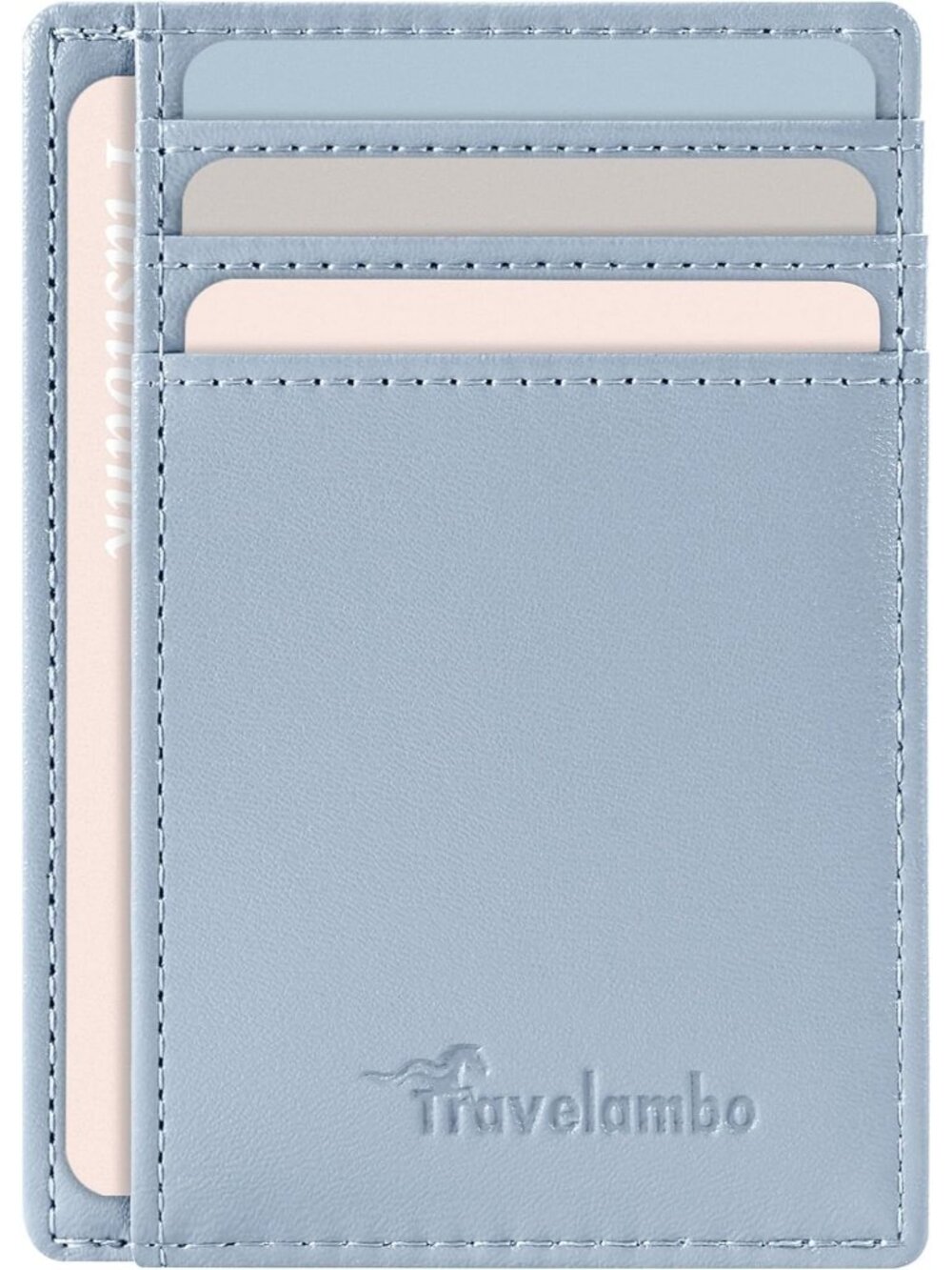 Men's Nappa Light Blue Minimalist Leather RFID Blocking Front Pocket Slim Wallet